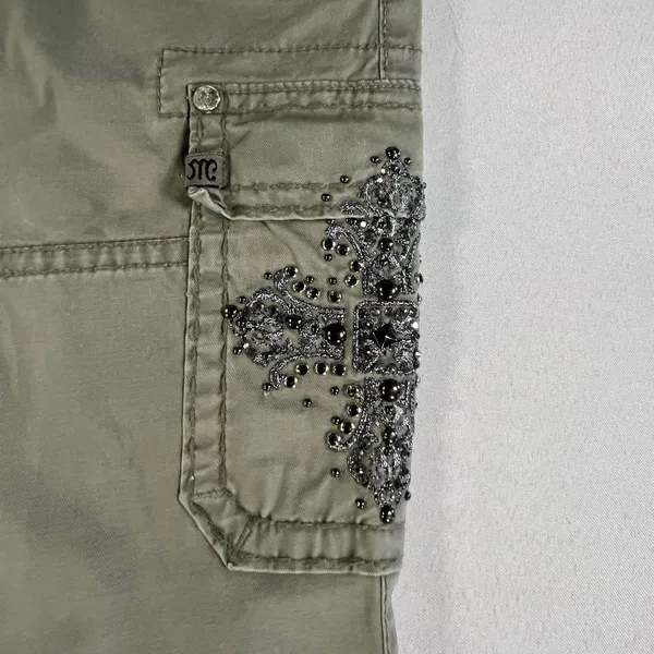 Miss Me • Olive Green Cargo Jeans Bead Embellished Cross Accent Size 26 - Image 5