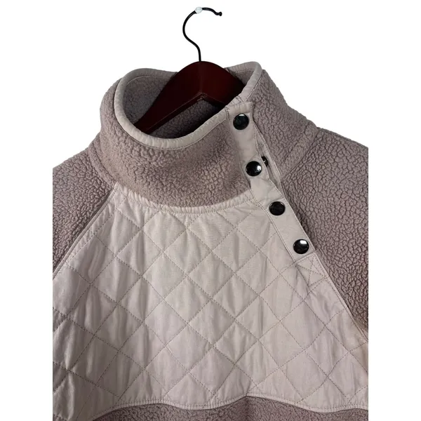 Abercrombie & Fitch XS Sherpa Fleece Quilted Mock Neck‎ Snap Pullover Sweatshirt - Image 5