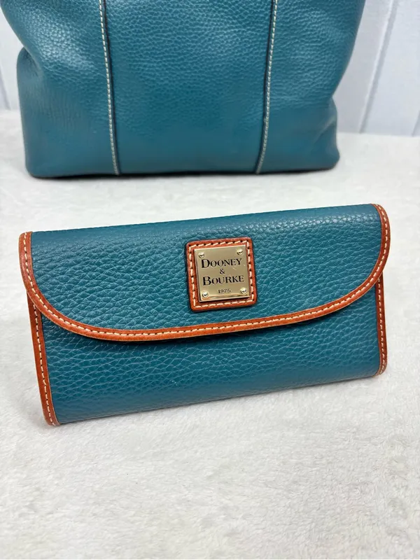 Dooney & Bourke Teal Brown Pebble Leather Tote & Matching Wallet Set - Image 3