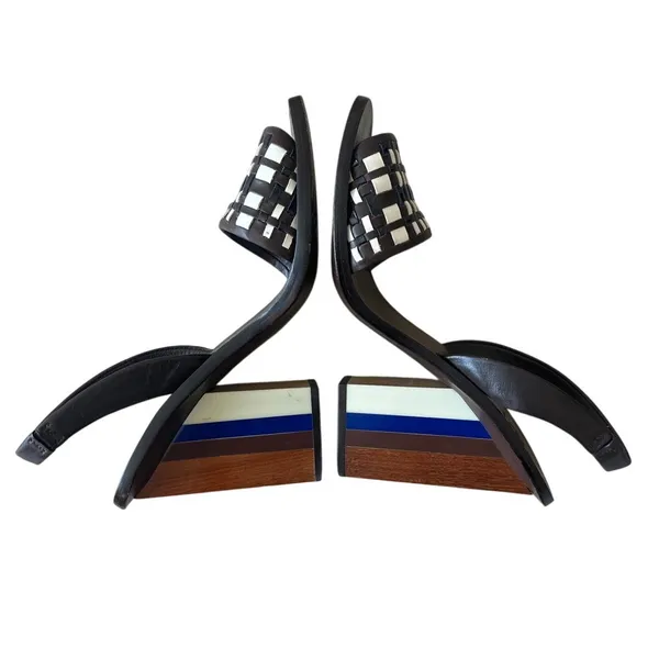 Tory Burch Emori Slingback Sandals‎ Wood Lucite Heel 8.5 - Image 10
