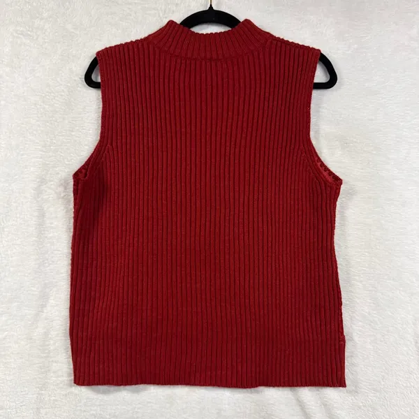 VTG Designers Studio M Suede Leather Knit Vest Red Boho Western Rustic Holiday - Image 8