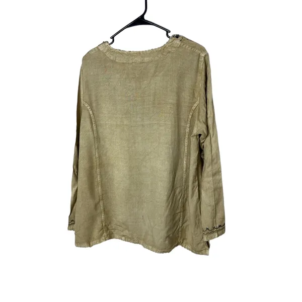Beige Embroidered Long Sleeve‎ Pullover V Neck Bohemian Top Free Size Womens - Image 8