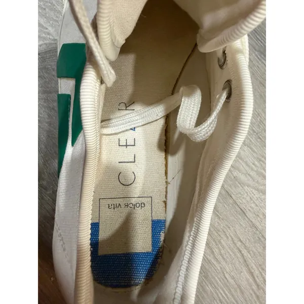 CLEAR Canvas Low Top Sneakers White Green Women's Size 8 Casual Lace Up Shoes - Image 4
