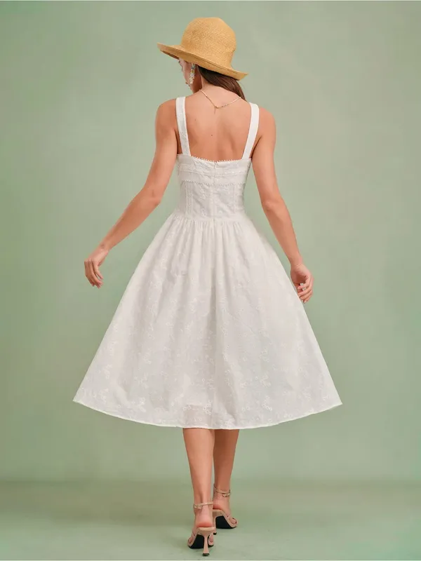 Rihoas White Square Neck Slip Midi Dress Size M - Image 5