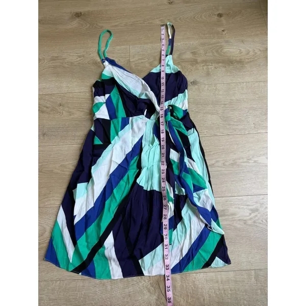 NWT Womens Olivaceous side tie mini dress geometric blue green patterned size M - Image 4