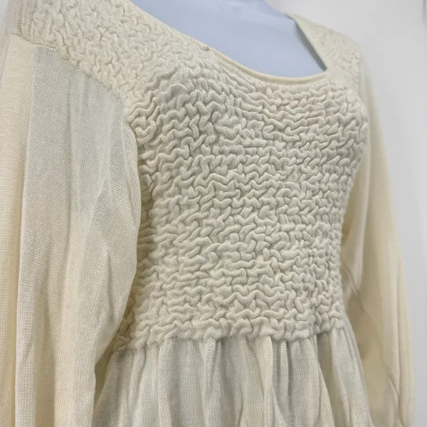 Free People Free Spirit Smocked Crop Top S Ivory Cream Peplum Ruffle Knit Blouse - Image 6