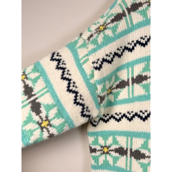American Eagle Oversized Fair Isle Mock Neck Sweater Cream Teal Yellow XS‎ cozy - Image 2