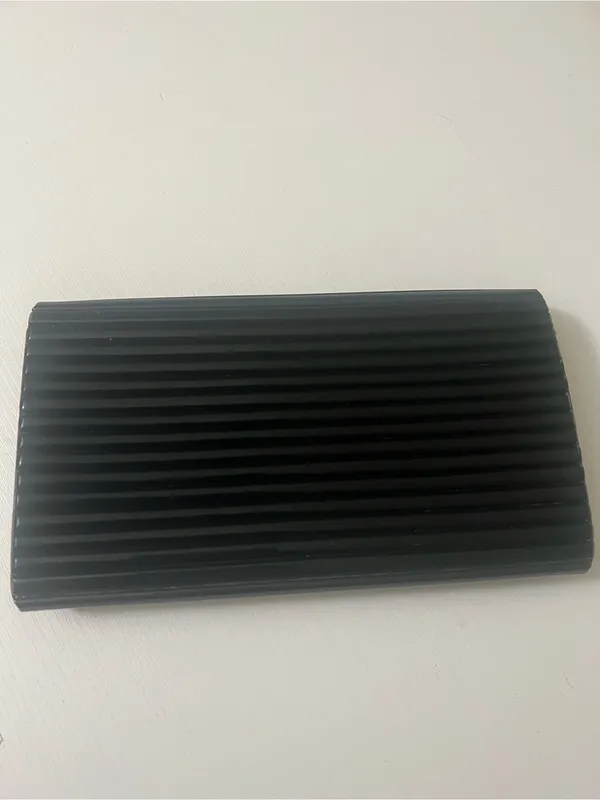 Tory Burch Black Ribbed Hard Shell Clutch Silver Double T Logo - Image 4