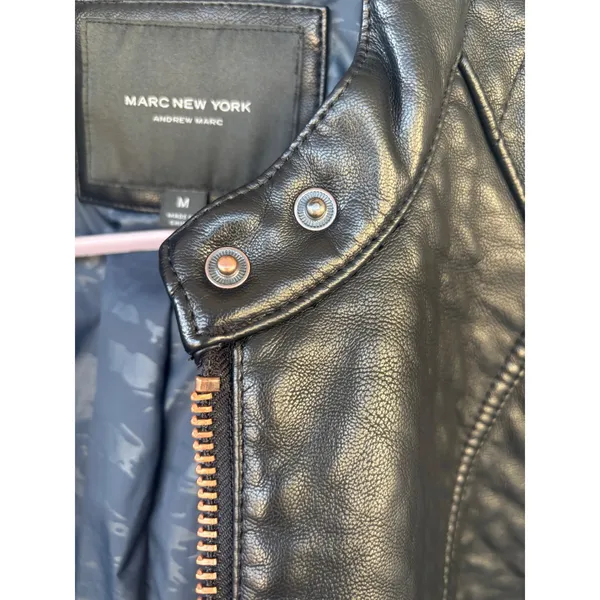 Marc New York Andrew Marc Black Faux Leather Moto Jacket Rose Gold Hardware M‎ - Image 5