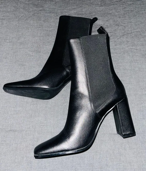 ZARA Heeled Leather Ankle Boots Black - Image 2