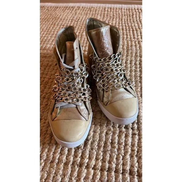 Upper Echelon “Nice” Women’s 8.5 Gold Leather Chain High Tops - Image 2