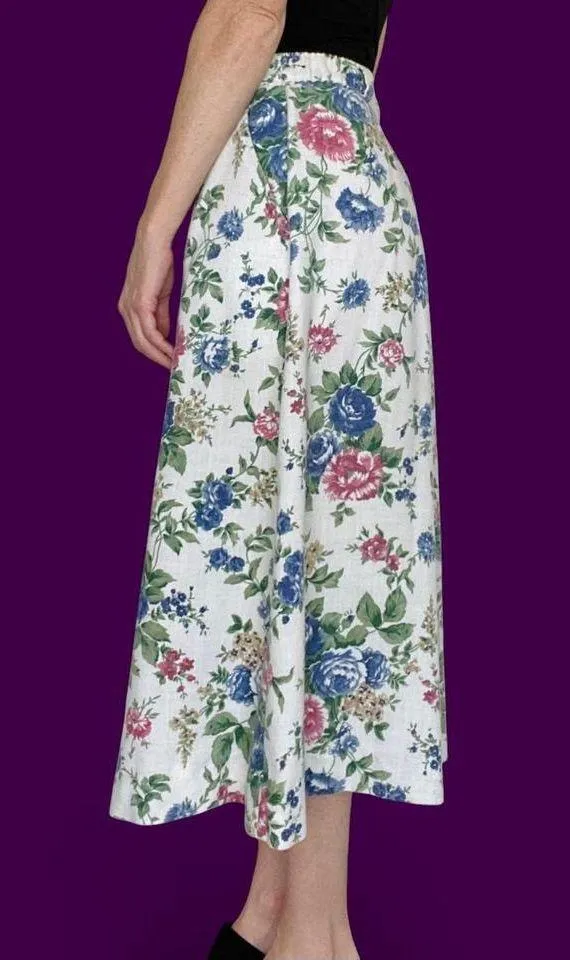 Vintage I.C. Isaacs Cream Floral Cottage Button Midi Skirt - Image 4