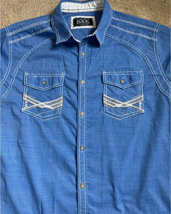 Buckle Black Men’s Blue Standard Fit Western Short Sleeve Button Down Shirt - Image 6