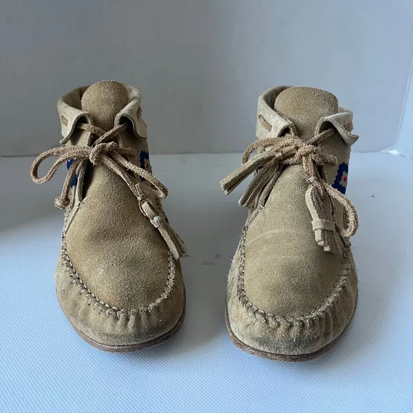 Soludos Suede Moccasin Womens Boots Sz 7 Boho Southwestern Embroidered Festival - Image 3