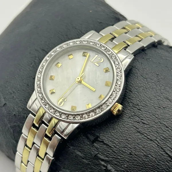 Women’s Two-tone Mother Pearl Gold Studded Dial Watch Working New Battery - Image 2