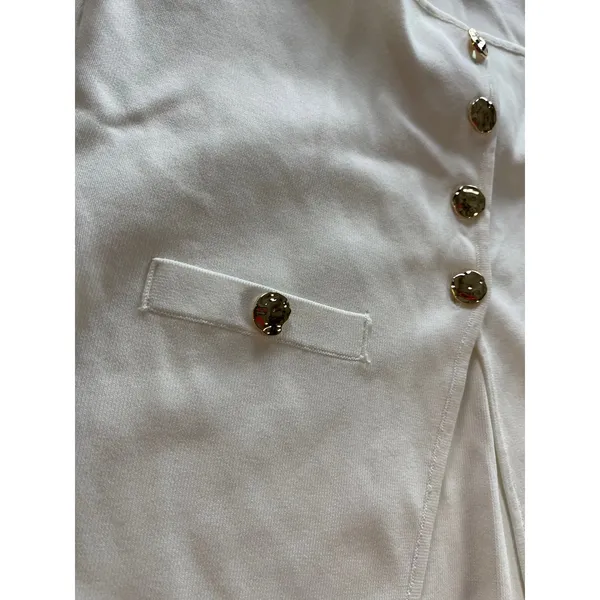 Blithe Anthropologie Knit Vest Ivory Gold Button Square Neck Back Tie Top L White Size L - Image 4