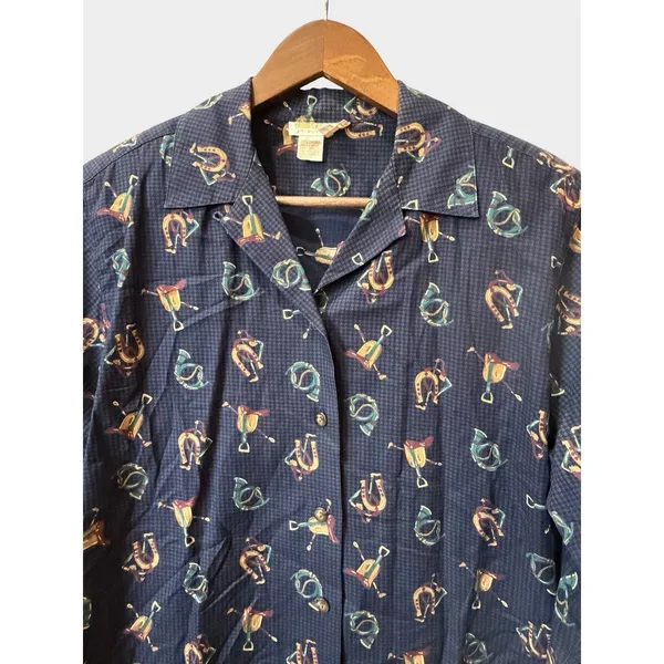 VTG Brooks Brothers Navy Equestrian Horse Bit Button‎ Down Shirt Small Preppy - Image 3