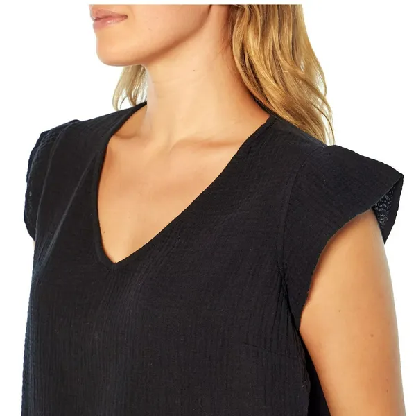 Three Dots Womens V-Neck Gauze Shirt Size S Double Layer Cotton Short Sleeve - Image 5