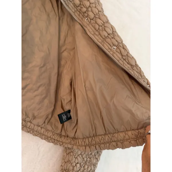 Current Air Tan Cropped Puffer Jacket Womens Large Popcorn Smocked Zip Up Beige - Image 8