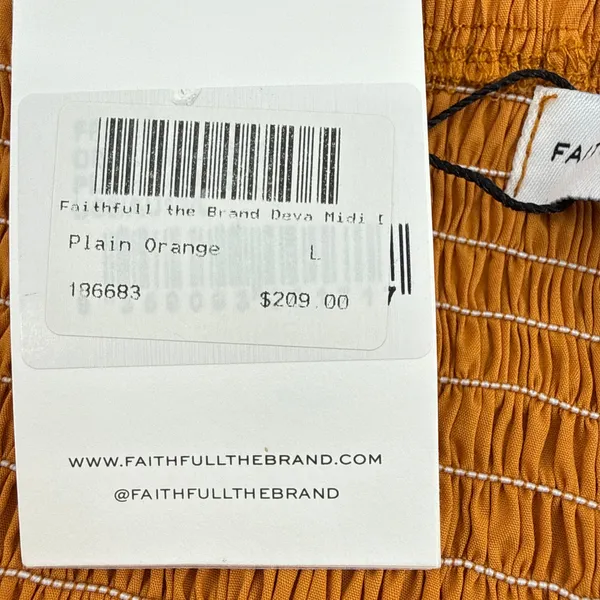 NWT Faithfull The Brand Deva Midi‎ Dress Plain Orange Smocked Cut Out Large - Image 8