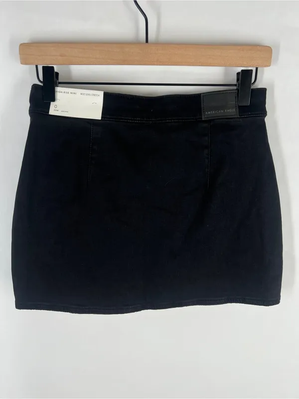 American Eagle High-Rise Black Denim Mini Skort Size 0 25W NWT - Image 5