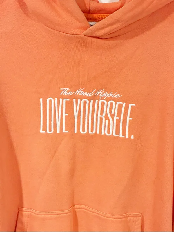 The Hood Hippie Orange Love Yourself Pullover Hoodie Hooded Sweatshirt Size XL - Image 2