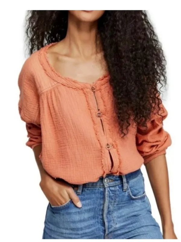 NWT Free People We The Free Button-Front Gauze Shirt/Jacket in Rust Bohemian - Image 2