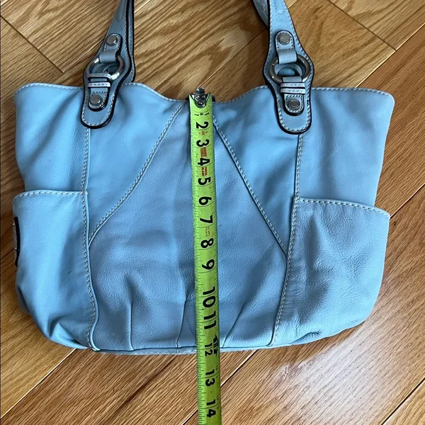 Tignanello rare Blue Leather Shoulder Bag multi striped interior - Image 11