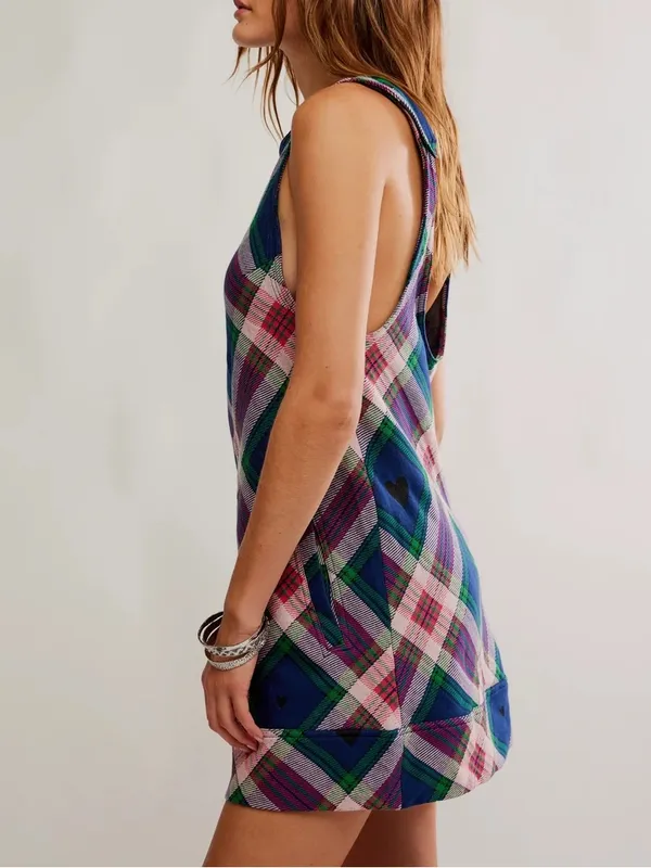 Free People Carven Plaid Mini Dress in Berry Combo S - Image 3