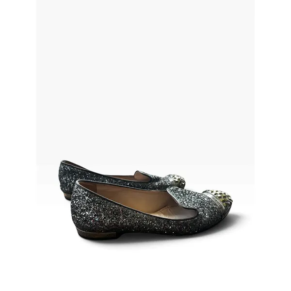 Miu Miu Silver Glitter Studded Toe Cap Smoking Slipper Loafers EU 37 US 7 5S8518 - Image 4
