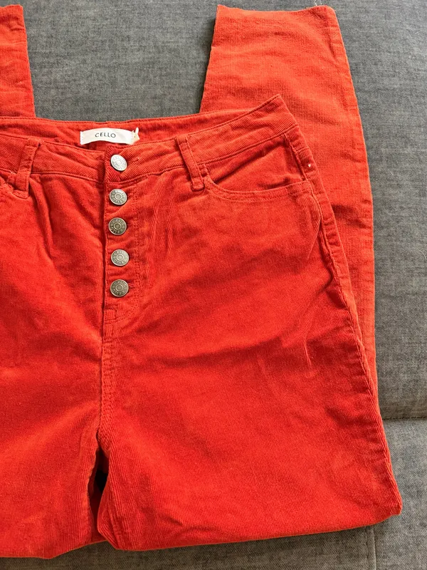 NWOT Cello Red Corduroy Button Fly Skinny Pants Size 11 Retro Fall - Image 2