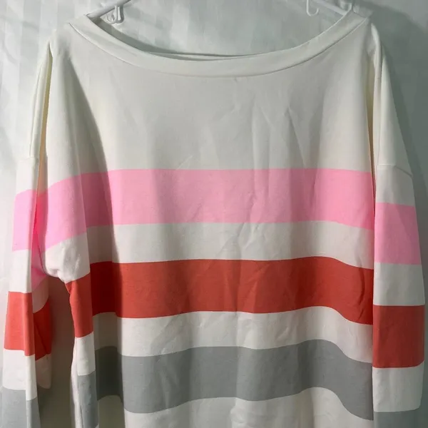 Dew Shoulder Stripe Long Sleeve Sweatshirt Women’s Large White NWOT Lightweight - Image 4