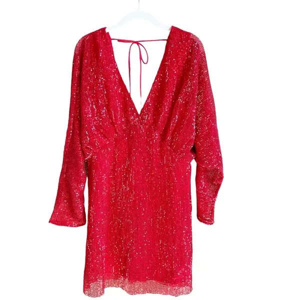 ASTR Devika Sequin Mini Dress Red Size Small Backless Colorful Party Holiday - Image 2