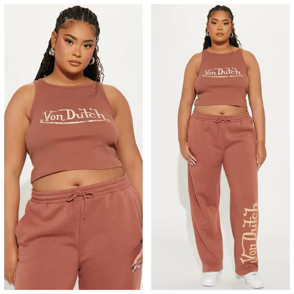 Von Dutch Vintage Tank Top Size Large Brown Maeve Ribbed Y2K - Image 12