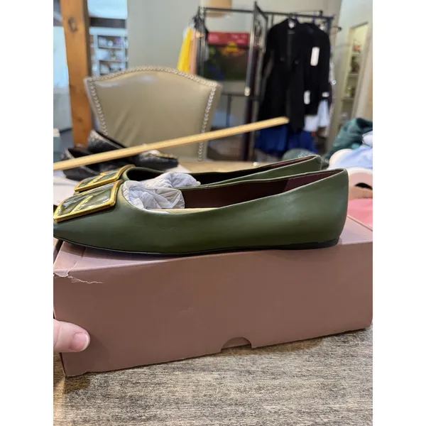 Sarto Flex Amaya 3 Square Toe Ballet‎ Flats Army Leather Size 7.5 Old Money Prep - Image 6
