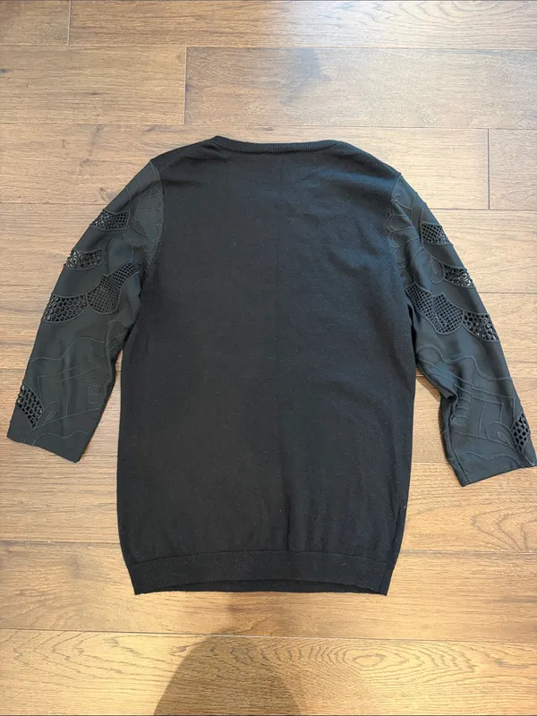 Ann Taylor Black Crewneck Sweater with Cut Out Sleeve Details - Medium - C55-029 - Image 7