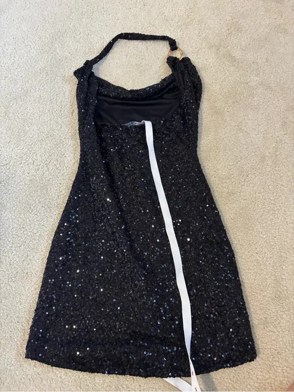 Lucy in the Sky Black Sequin Halter Mini Dress - Image 3