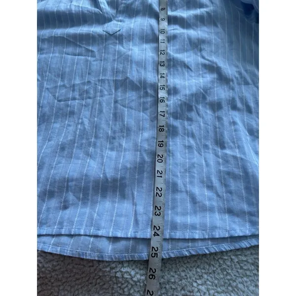 Madewell $98 Ruffled Popover Long Sleeve Top Stripe Blue Cotton Blouse Size M - Image 10