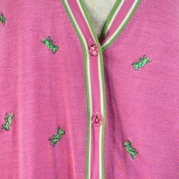 Quacker Factory 2X-Large Cardigan Sweater Button-Up Grasshopper Embroidered Pink - Image 2