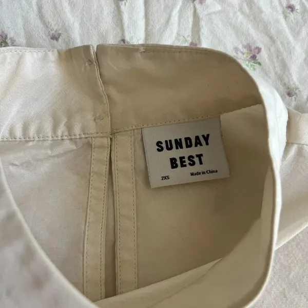 Aritzia Sunday Best Blouse Off White 3/4 Length Puff Sleeves High Neck Size 2XS - Image 3