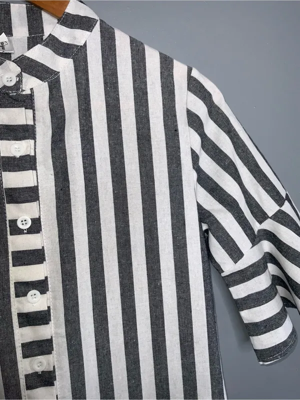 Striped Black and White Mini Dress - Casual Button-Front Small - Image 4
