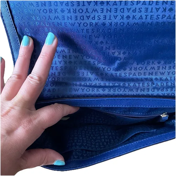 Kate Spade Laurel‎ Way Greer Saffiano Leather Purse Clutch Navy Blue Gold Chain - Image 3