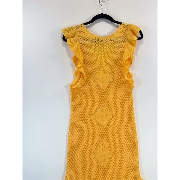 Free People FP Beach Mini Dress Gold Mykonos Fauxchet Sweater Cover Up Medium - Image 7