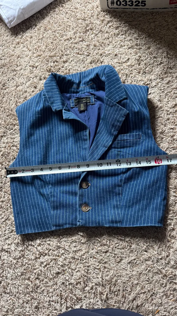 House of Harlow 1960 Denim Cropped Blue White Pinstripe Vest - Image 2