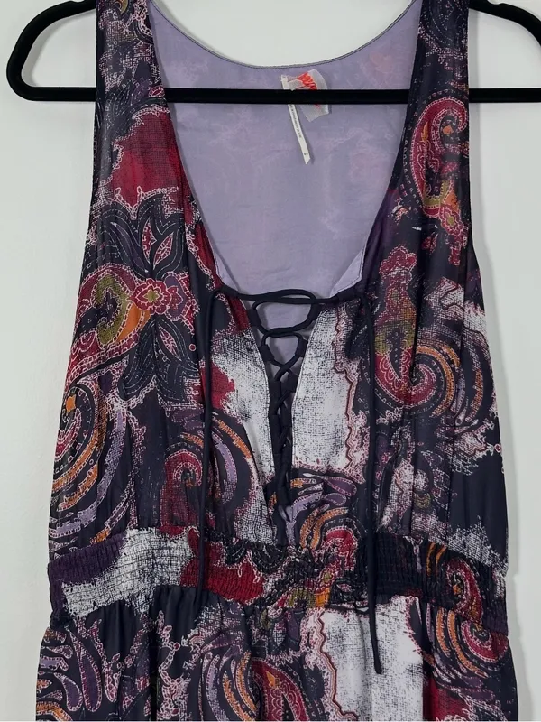 Free People Falling for Georgette Paisley Lace Up Mini Dress Purple Size Medium - Image 3