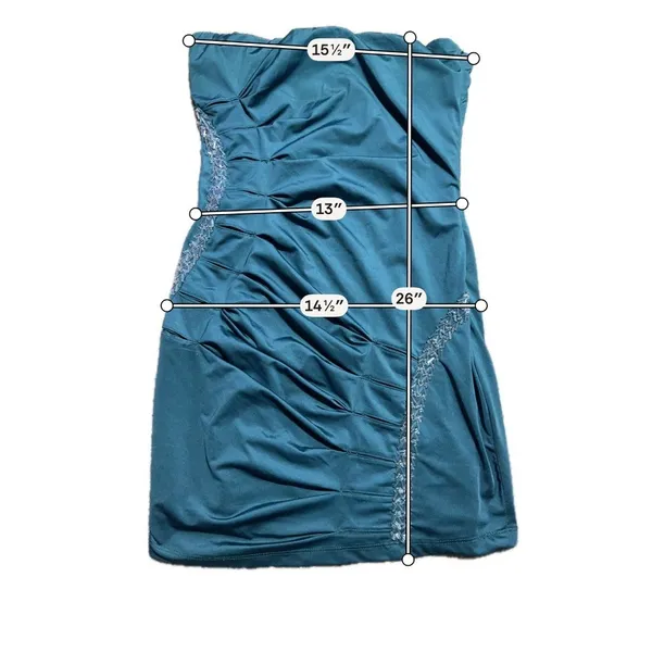 Nikibiki Teal Green Beaded Strapless Ruched Bodycon Mini Dress Womens‎ Small - Image 3