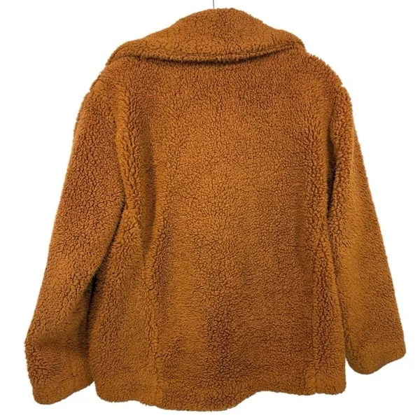 Free People Womens Teddy Peacoat Rust Orange Faux Fur Sherpa Jacket Size XS - Image 4