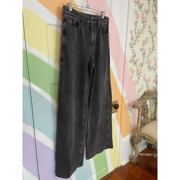 Good American Jeanius Good Skate Sweatpants Black Wide Leg Jeans 8/29 - Image 2