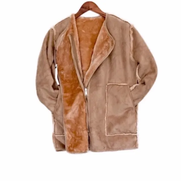 NWT Faux Fur Suede Soft Reversible Jacket Tan Size M - Image 2