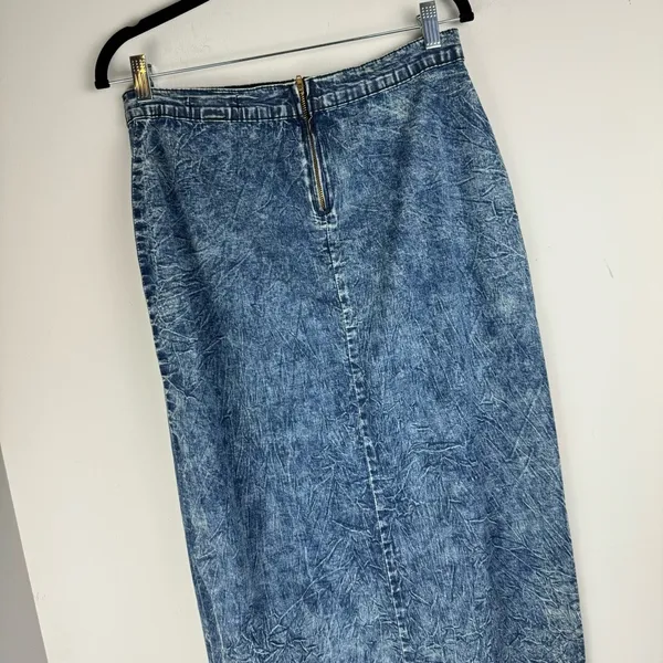Judy Blue Denim Midi Maxi Skirt Sz 1XL Acid Wash Stretch High Slit A Line - Image 11
